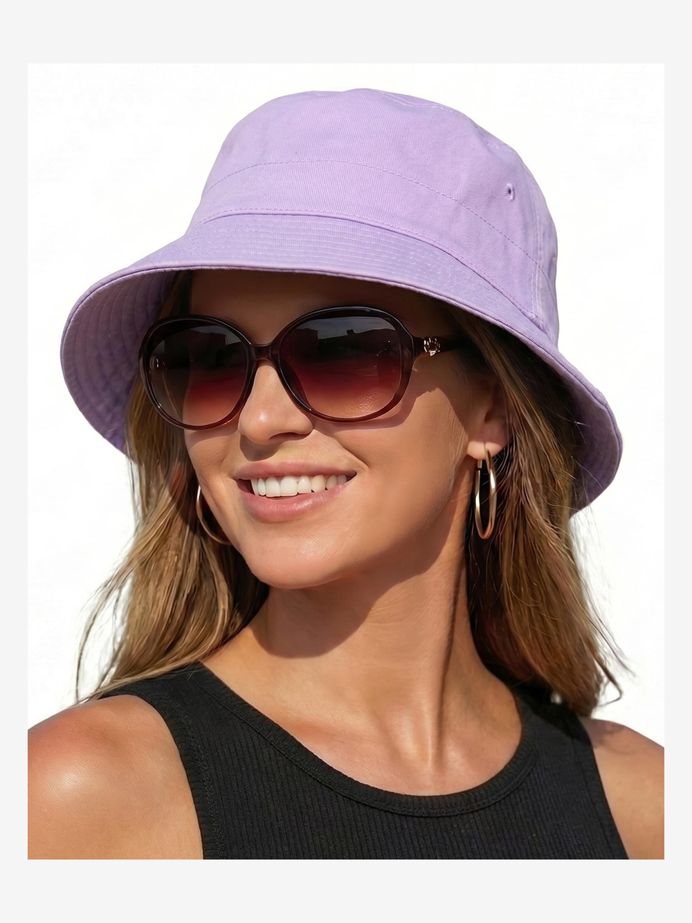 Bucket Sun Hats for Woman Men Cotton Summer Beach Hat Golf | Lilac | Size M